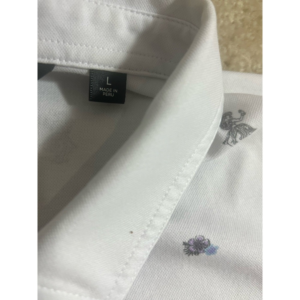 TRAVIS MATHEW Polo Shirt Large White Golf Tiki Hawaiian Hula Girl Mai Tai Drinks - Picture 8 of 9